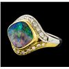 Image 1 : Boulder Opal and Diamond Ring - 18KT Yellow Gold and Platinum