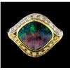 Image 2 : Boulder Opal and Diamond Ring - 18KT Yellow Gold and Platinum