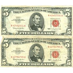 1963 $5 VG/XF Red Seal Note Lot of 2