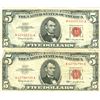 Image 1 : 1963 $5 VG/XF Red Seal Note Lot of 2