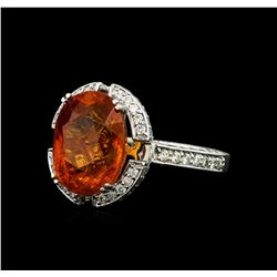 9.40 ctw Mandarin Spessartite and Diamond Ring - 18KT White Gold