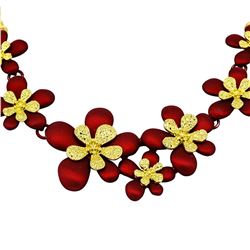Flower Hand Painted Necklace - Gold Plated