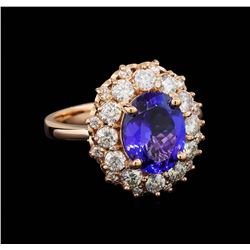 3.34 ctw Tanzanite and Diamond Ring - 14KT Rose Gold