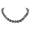 Image 1 : 11.5mm-13.5mm Tahitian Cultured Black Pearl and Diamond Necklace