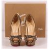 Image 1 : Authentic Christian Louboutin Gold Spike High Heels Lady Peep Strass