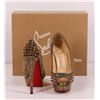 Image 2 : Authentic Christian Louboutin Gold Spike High Heels Lady Peep Strass