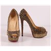 Image 3 : Authentic Christian Louboutin Gold Spike High Heels Lady Peep Strass