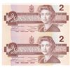 Image 1 : Uncut Pair of 1986 Bank of Canada $2 Bank Notes - G-Unc