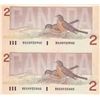 Image 2 : Uncut Pair of 1986 Bank of Canada $2 Bank Notes - G-Unc