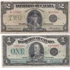 Image 1 : Pair of Dominion of Canada Black Seal Bank Notes - $1 & $2