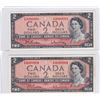 Image 1 : Pair of Amazing 1954 Bank of Canada $2 Radar Bank Notes - Gem UNC