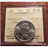 Image 1 : 1957 Canada ICCS Graded Silver 50-Cent Half Dollar Coin - MS-65