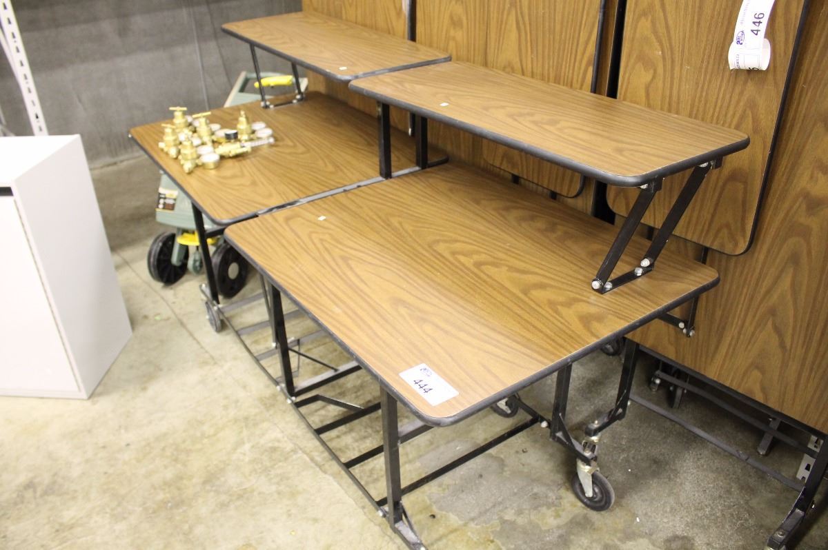 WALNUT 6' FOLDING MOBILE 2 TIER TECH TABLE