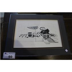 ORIGINAL INK ON PAPER,  INSIDE THE IGLOO , SIGNED LOWER RIGHT, GERMAINE ARNAKTAUVOK, 1982