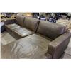 Image 2 : BROWN LEATHER L-SHAPE SECTIONAL SOFA WITH MATCHING ARM CHAIR