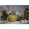 Image 2 : SHELF LOT OF ASSORTED NATIVE ARTWORK INC. SOAP STONE CARVINGS, SHELLS, WOOD PANELS AND MORE