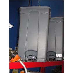 APPROX. 4' GREY PLASTIC LIDDED GARBAGE BIN WITH WHEELS AND FOOT OPENER