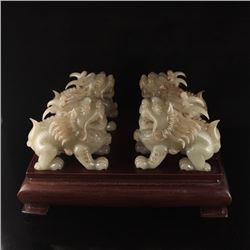 A Set Four Chinese Qing Dynasty Hetian Jade Kylin Statues