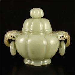 Chinese Qing Dynasty Hetian Jade Double Rings Incense Burner