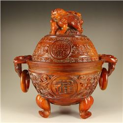 Chinese Ming Dynasty Ox Horn Double Rings 3 Legs Incense Burner