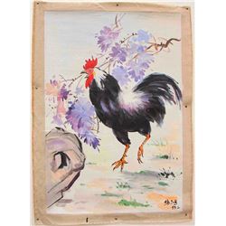 Oil Painting Depicting Rooster Scenery w Artist Signed Xu Beihong (1895-1953)