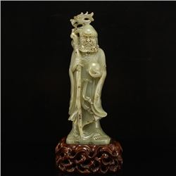Chinese Qing Dynasty Hetian Jade Dharma Statue