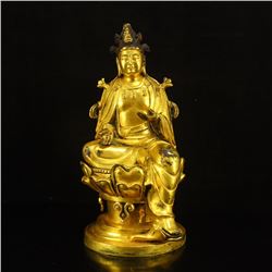 Chinese Liao Dynasty Gilt Gold Bronze Kwan-yin Statue
