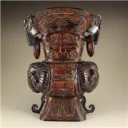 Chinese Qing Dynasty Ox Horn Double Rings Sacrificed Cup