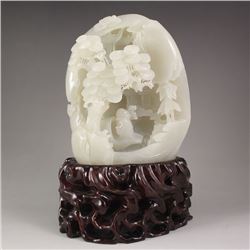 Chinese Hetian Jade Statue - Man & Pine Tree