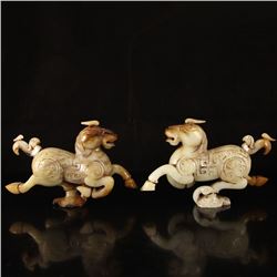 A Pair Chinese Han Dynasty Hetian Jade Statue - Horse Stepping on Flying Swallow