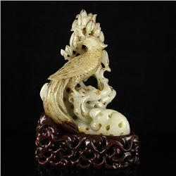 Vintage Chinese Hetian Jade Statue - Magpie & Orchids