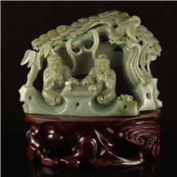 Vintage Chinese Hetian Jade Statue - Sages & Pine Tree