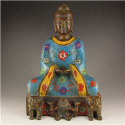 Vintage Chinese Bronze Cloisonne Kwan-yin Statue