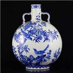 Superb Chinese Qing Dynasty Blue And White Porcelain Moon Vase w Yong Zheng Mark