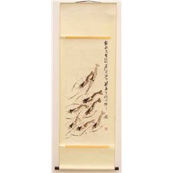 Chinese Ink on Xuan Paper Painting - Shrimp Qi Baishi 1864-1957