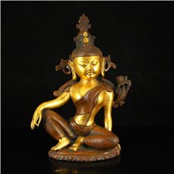 Chinese Ming Dynasty Tibet Gilt Gold Red Copper Tara Buddha Statue