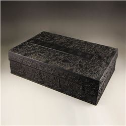 Vintage Chinese Zitan Wood Relief Sutra Book Box