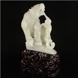 Chinese Natural Hetian Jade Statue - Tiger & Monkey