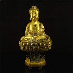 Chinese Gilt Gold Bronze Lotus Flower Buddha Statue