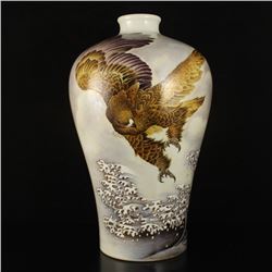 Chinese Qing Dynasty Ink Colour Porcelain Vase - Eagle w Yongzheng Mark