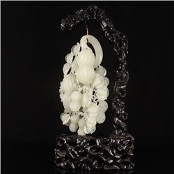 Hollow Out Carved Chinese Hetian Jade Peanuts Statue