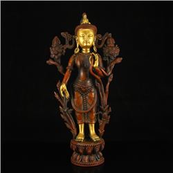 Chinese Ming Dynasty Tibet Gilt Gold Red Copper Tara Statue