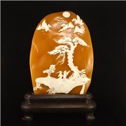 6 kg Indonesia Jin Tian Huang Statue - Visit Friend In Remote Mountains w Certificate