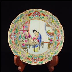 Chinese Qing Dynasty Famille Rose Porcelain Plate w Qianlong Mark