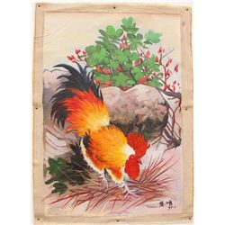 Oil Painting Depicting Rooster Scenery w Artist Signed Xu Beihong (1895-1953)