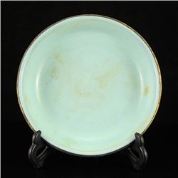 Chinese Gilt Edge Sky Blue Glaze Ru Kiln Porcelain Poetic Prose Plate