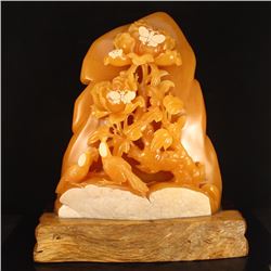 Indonesia Jin Tian Huang Statue - Magpie & Peony w Certificate