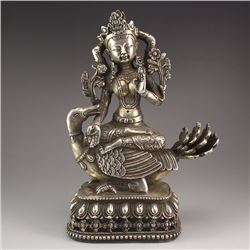 Chinese Tibet White Copper Buddha Statue