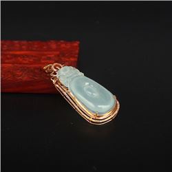 18K Gold Inlay Natural Jadeite Diamond Pendant W Certificate