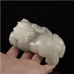 Chinese Natural Hetian Jade Statue - Lion & Ball